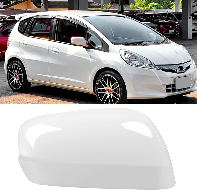 OWITAI Compatible with Honda Fit/Jazz Right Passenger Side Mirror Cap Cover 2009 2010 2011 2012 2013, White Door Rearview Mirror Cover Replacement Without Turn Signal Light for Fit/Jazz
