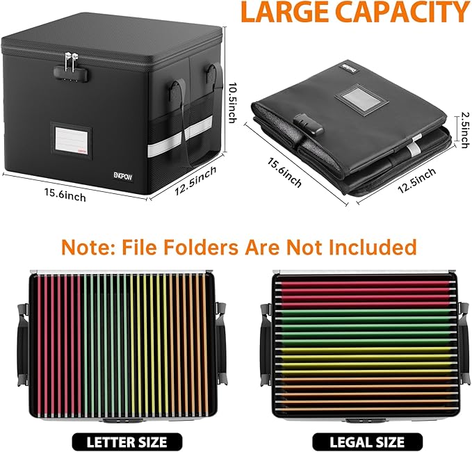 ENGPOW 5200°F Fireproof Document Box with Lock, Heat Insulated Collapsible File Storage Organizer with Handle, Portable Home 