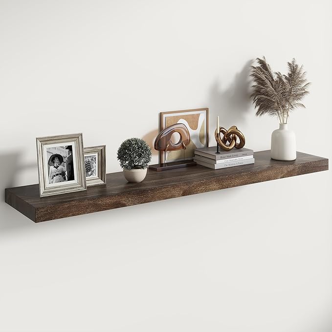 RICHFOCUS Elm Floating Shelves for Wall - 48" W x 9.3" D Rustic Solid Wood Shelves with Invisible Bracket, Wall-Mounted for L