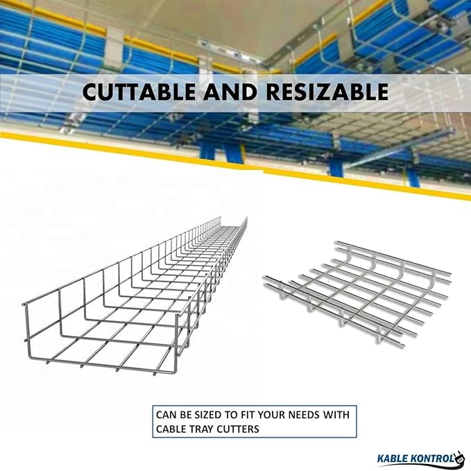 Kable Kontrol Cable Tray- 5 Feet Long - 8" Width, 6” Depth – Wire Mesh Tray Cable Management Rack Cords Organizer Cable Baske