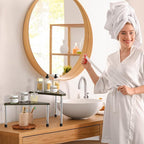 Weenson Bathroom Counter Organizer Corner Shelf - 2 Tier Bathroom Organization Bamboo Bathroom Sink Shelf Kitchen Countertop 