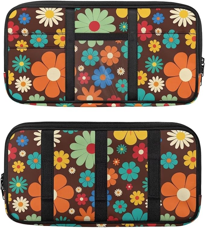 Car Sun Visor Storage Bag,Hippie Flower Design Car Accessories with Zipper Visor Storage Pouch Tactical Panel Adjustable Straps for SUV Truck