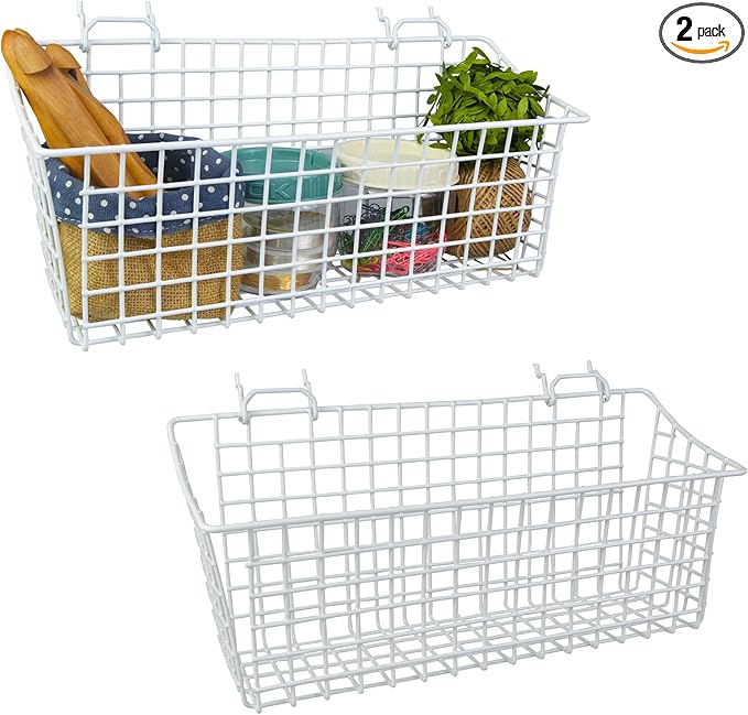 G.CORE 2 Pack Large Pegboard Baskets, Metal Shelves Hooks to 1/8" 1/4" Peg Boards, Peg Board Baskets Bins Set - Organize Tool