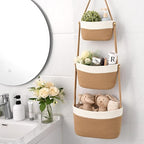 Hanging Storage Baskets, Over the Door Basket, Cotton Wall Baskets Storage, Hanging Door Basket with 4 Hooks
