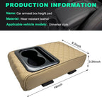 Car Center Console Armrest Pillow, Memory Foam Auto Armrest Box Cover with Cup Holder & Phone Holder, Waterproof Leather Arm Rest Protector Cushion, Interior Car Accessories (Diamond, Beige)