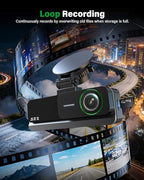 4K+2.5K+2.5K 3 Channel Dash Cam - Front/Rear/Inside - 5.8GHz WiFi 6 Dashcam with IR Night Vision, 64GB Card, 24H Parking Mode