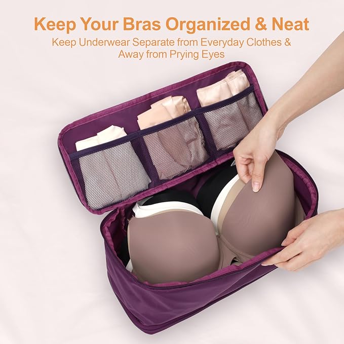 Cambond Travel Underwear Organizer Bag - 4-in-1 Soft Double Layer Bra Travel Bag, Portable Expandable Compression Packing Org
