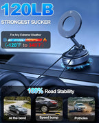 Upgraded Vacuum Magnetic Car Phone Holder for Your Car [120LBS Ultra Suction Cup & 3000gf Magnet] 780° Adjustable Foldable Cell Phone Mount for Magsafe Dashboard Car Bracket Stand for iPhone & Android