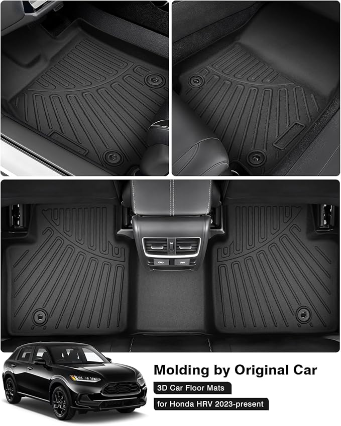 Powerty Floor Mats for 2023 2024 2025 2026 Honda HR-V HRV Accessories All Weather Floor Liner 3D TPE 1st & 2nd Row Floor Mat Heavy-Duty Floor Liners
