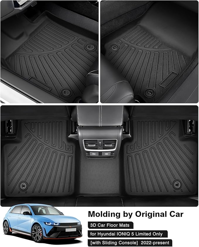 Powerty Floor Mats for 2022-2025 2026 Hyundai Ioniq 5 Limited Only (with Sliding Console) Accessories Liner Set TPE 3D Car Mats All-Weather Custom Fit Floor Liners
