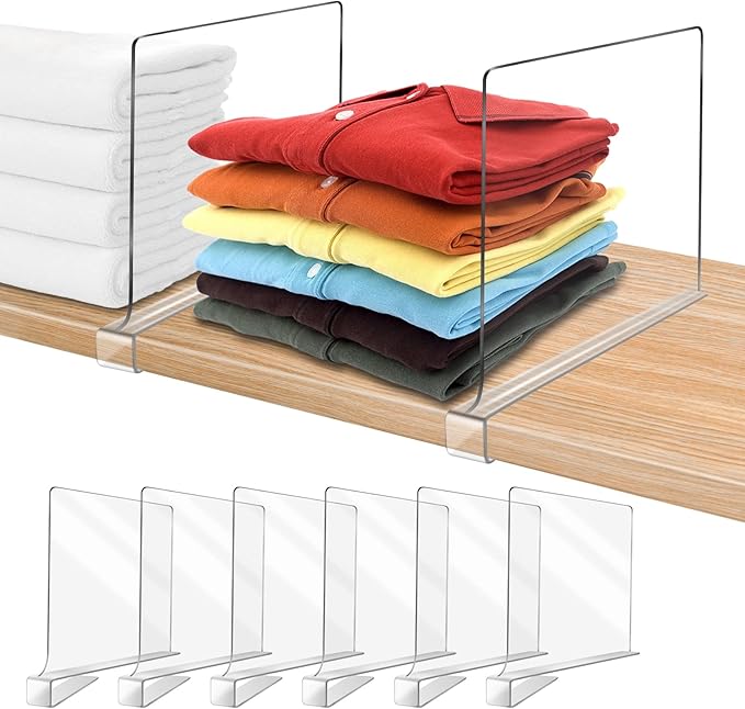 Acrylic Shelf Dividers for Closet Organization 6PCS Closet Shelf Divider Closet Dividers for Shelves Shelf Organizer for Clos