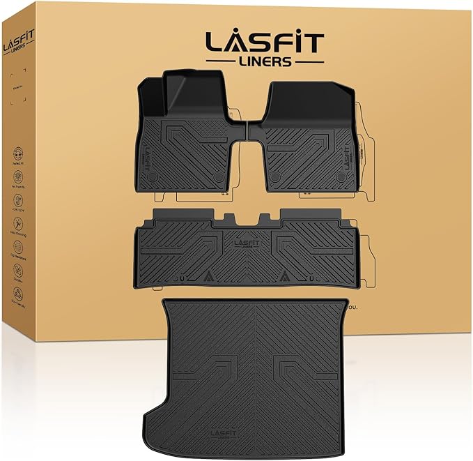 LASFIT Floor Mats & Cargo Mat Fits for KIA EV6 2024 2023 2022(Not for Manual 1st Row), All Weather TPE Custom Fit Floor Liners for 1st and 2nd Row Car Mats & Trunk Liner for Kia EV6 Accessories, Black