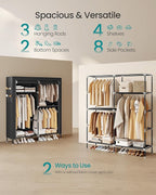 SONGMICS Portable Closet, Fabric Wardrobe, Clothes Rack with Shelves, Pockets, Large Capacity, 3 Hanging Rods, 50 x 17.7 x 70