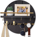 Nekon Wall Mount Key Holder, 11.8 Inch Rack With Shelf and 6 Hooks, Rustic Mail Organizer, Circular Wooden Hanger for Entrywa
