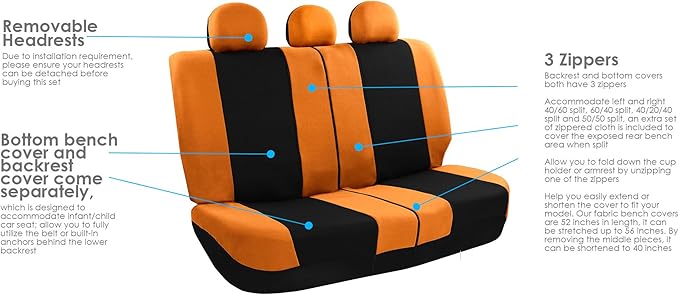 FH Group Light & Breezy Cloth Car Seat Covers, 7 Seater Three Row Set- Airbag & Split Ready -Universal for Cars Trucks and SU
