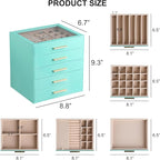Frebeauty Clear Lid Jewelry Box,5-Layer Jewelry Organizer with Drawer,PU Leather Jewelry Organizers and Storage,Jewelry Boxes