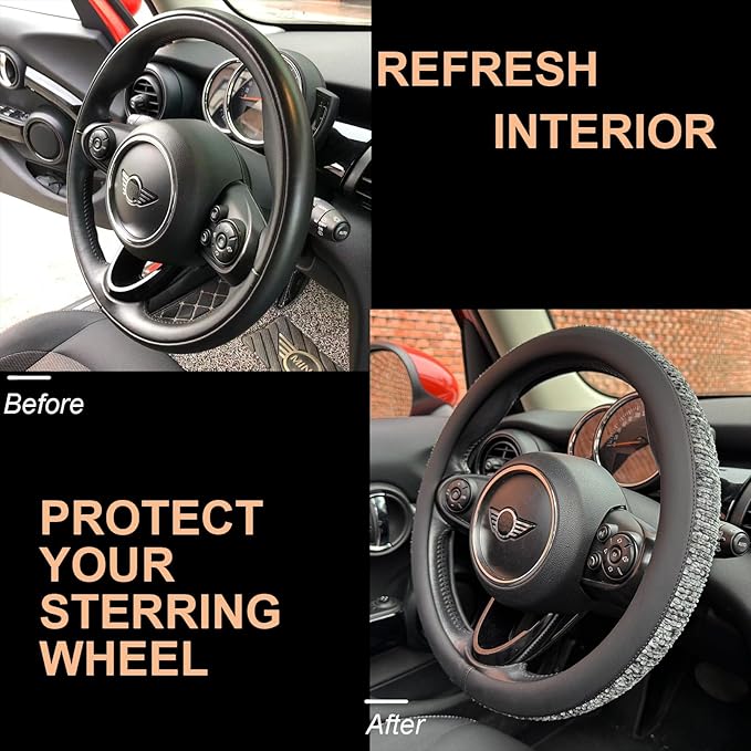 PINCTROT Chenille Leather Steering Wheel Cover, Soft Mottled Colors, Sweat-Proof, Non-Slip Grip, All-Season Comfort, Universa