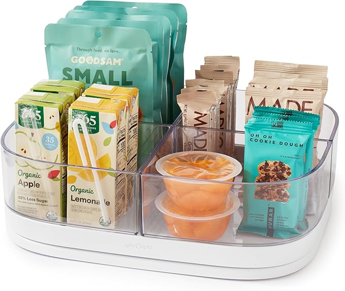 YouCopia MagicTrack Rectangle Lazy Susan Turntable with 4 Clear Storage Bins: Rotating Cabinet Organizer for Kitchen or Bathr