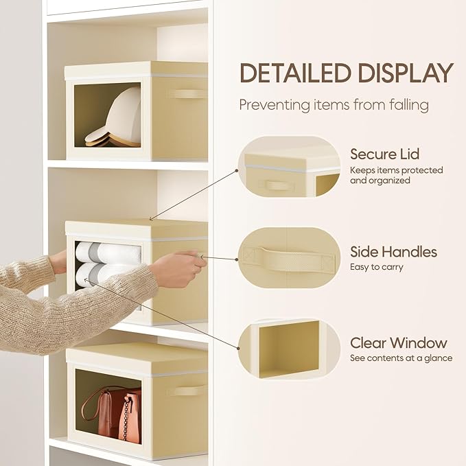Homsorout Storage Bins with Lids - Small Fabric Organizers with Window, Collapsible Storage Bins for Clothes, Decorative Clos