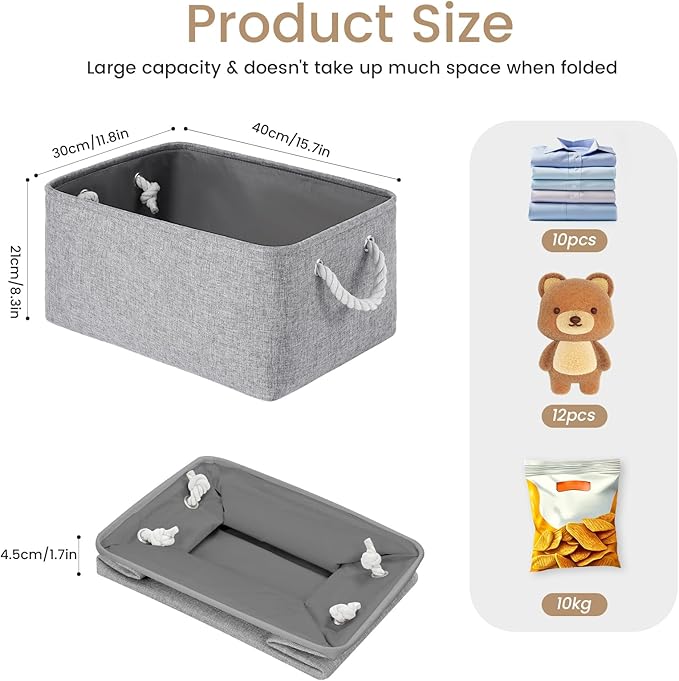 Large Storage Baskets- 15.7x11.8x8.26 inch Storage Bins for Shelves and Closet Organizing, Foldable Fabric Bin for Home Organ