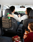 Corduroy Car Trash Can with Lid and Mesh Pockets - Leakproof Organizer,Multipurpose Waterproof Garbage Can/Trash Bin for Car(Leopard Print-3 Gallons)