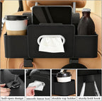 4-in-1 Back Seat Car Organizer, Upgraded Multifunctional Car Storage Box, Hanging Back Seat Storage Organizer, Partition Design, with Phone Holder, Tissue Box, 2 Cup Holders, 2 Hooks