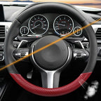 Black & Red Carbon Fiber Leather Steering Wheel Cover, 14.5-15 Inch Non-Slip Breathable Microfiber Leather Car Steering Wheel