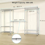 Ulif E1 Heavy Duty Closet Garment Rack, 6 Tiers Adjustable Metal Freestanding Expandable Clothing Storage with 4 Hanger Rods,
