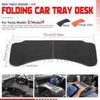 Car Folding Tray Table Leather Compatible with Tesla Model 3 Y – Multi-Use Dining Tray & Laptop Stand, Fits Front Driver & Passenger Seats,Black