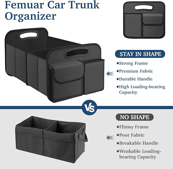 Femuar Car Trunk Organizer, Car Storage Organizer with Large Capacity Waterproof Collapsible Trunk Organizer for Car Suv/Jeep/