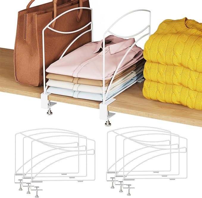 6-Piece Wire Shelf Dividers for Closet Organization, Upgraded C-Clips Adjustable Metal Shelf Dividers Suitable For Bedrooms &