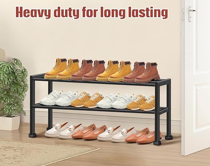 KEETDY Heavy Duty Shoe Rack for Closet Entryway, Stackable Shoe Organizer for Small Space Metal Shoe Rack Shelf Storage for B