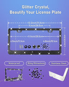 Belinous 27 PCs Bling Car Accessories for Women, Girl Car Accessories for Interior, Bling Steering Wheel Cover 14.5-15in, Bling License Plate Frame, Bling Phone Holder, Cup Coasters (Black Diamond)