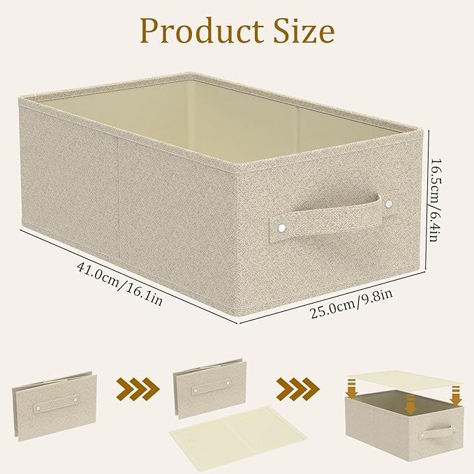 Collapsible Organizer Boxes, Fabric Storage Bins, Cube Baskets for Organizing Home, Office and Closet, Grey and Beige, 2 Pack
