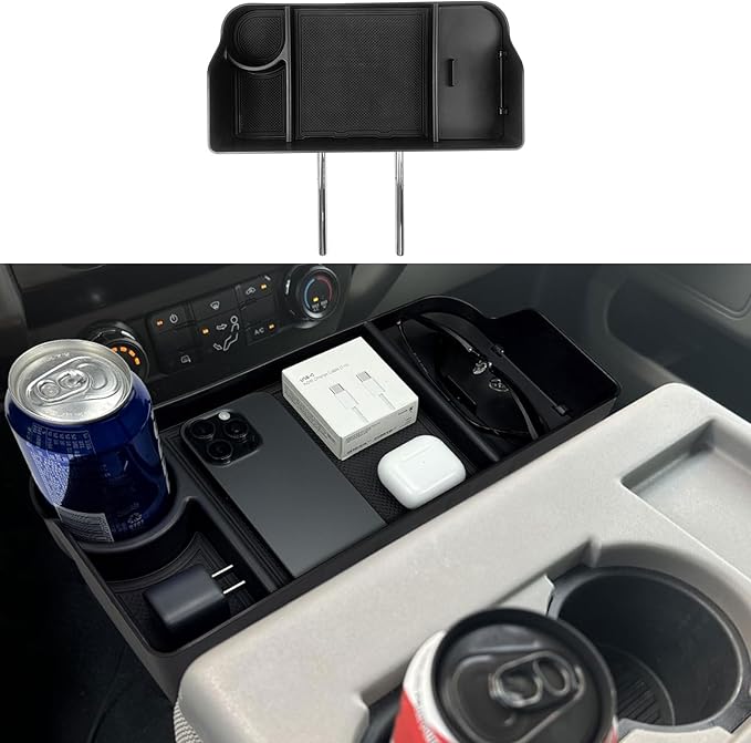 Center Console Seat Headrest Organizer for 2011-2024 2025 Ford F150 F250 F350 F450 F550 F650 Accessories, Storage Tray with Non-Slip Rubber Mat (Jump Seat Only)