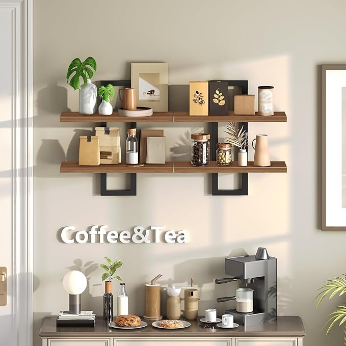 HOOBRO Floating Shelves, 15 Inch Wall Shelf Set of 2, Wall Mounted Storage Shelves 2-Tier, Hanging Bathroom Shelves, for Livi