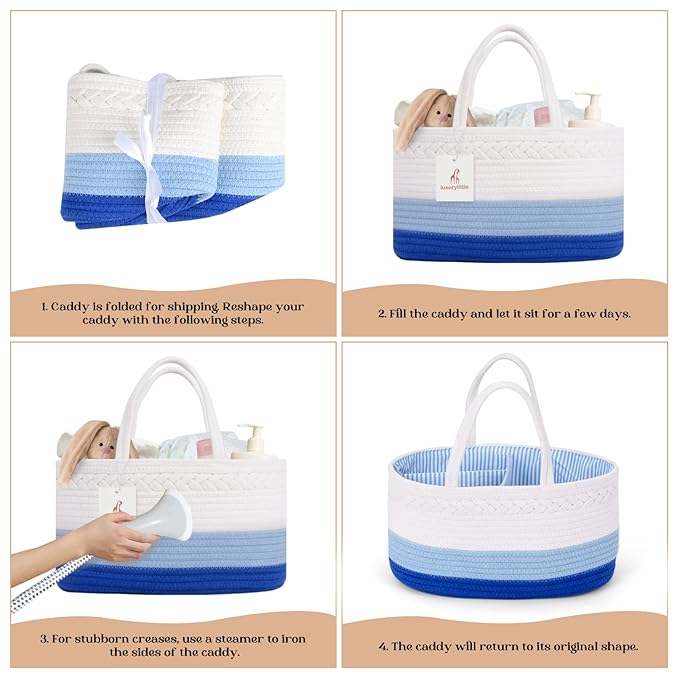 luxury little Diaper Caddy Organizer, Large Cotton Rope Nursery Baby Basket, Changing Table Organizer for Baby Diaper Storage