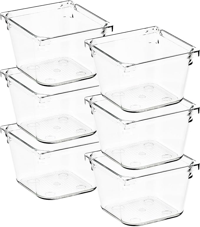 6 Pack Drawer Organizer - 3" X 3" Clear Acrylic Storage Bins with Non-Slip Pads, Versatile Desk Tray for Makeup, Jewelry, Kit
