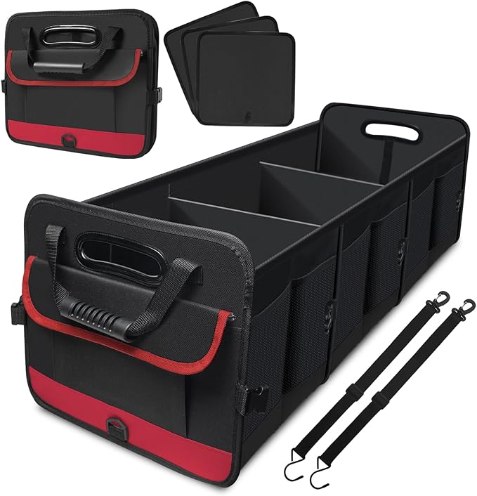 Car Trunk Organizer,Heavy Duty Collapsible 95 L Capacity Car Trunk Storage Organizer,Multi-Compartment Pockets, Adjustable Stra