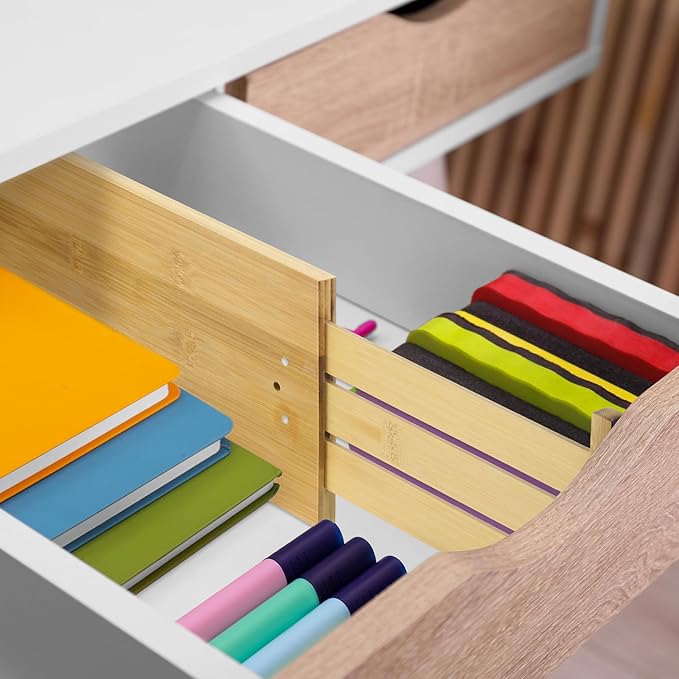 4 Pcs Deep Bamboo Drawer Dividers, Deep Kitchen Dresser Drawer Organizer with Spring Loaded for Clothes, Adjustable Expandabl