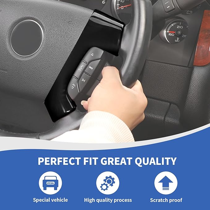 Black Steering Wheel Trim Cover Compatible with Chevy Silverado/Tahoe/Suburban/Avalanche/Escalade/GMC-Yukon/GMC-Sierra 2007-2013