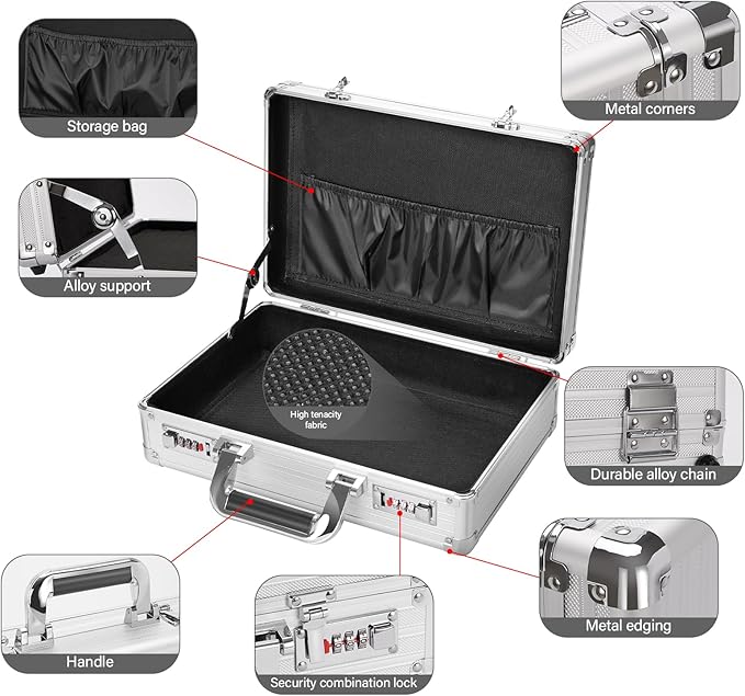 File Organizer Storage Box - 14.2 x 9.4 x 4.5 Inch Medium, Portable Locking Storage Totes with Dual Combination Locks for Pas
