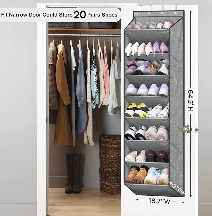 SLEEPING LAMB Over The Door Shoe Organizer for Closet with Large Deep Pockets, Narrow Shoe Rack for Door Hanging Boots Storag