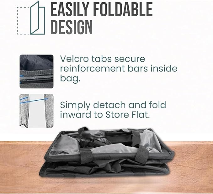 Extra Large Utility Tote Bag - Oversized Collapsible Tote with Wire Frame, Durable Reusable for Beach, Groceries, Laundry, Car Trunk, Storage and Travel - Includes 5x7 Bag with Hook - Black