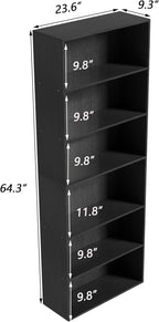 Wooden 6 Tier Book Shelf, 6 Cube Storage Organizer,6 Tier Low Bookcase Storage Display Organizer, 64 Inch Versatile Cubes She