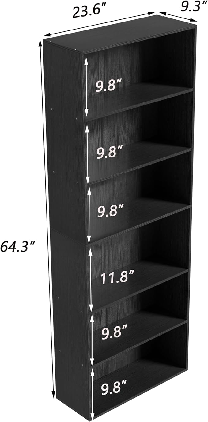Wooden 6 Tier Book Shelf, 6 Cube Storage Organizer,6 Tier Low Bookcase Storage Display Organizer, 64 Inch Versatile Cubes She
