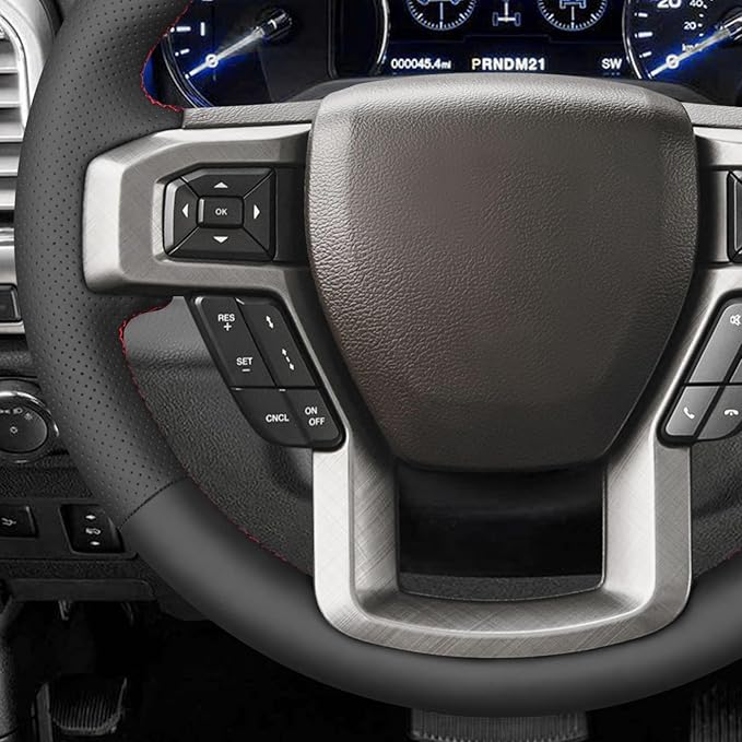MEWANT Steering Wheel Cover for Ford F150 F250 F350 F450 Expedition 2018 Truck Accessory Made from Black Genuine Leather