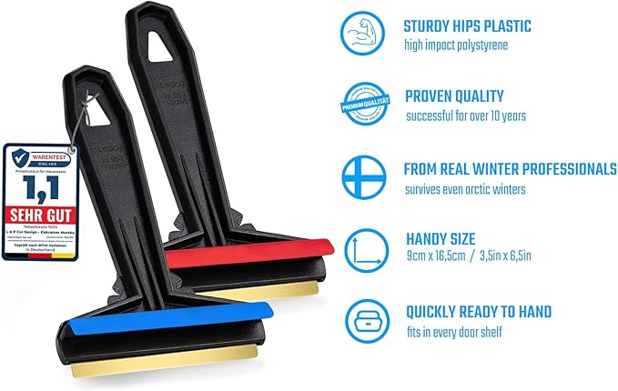 Car Ice Scraper Brass Blade - Fast, Easy & efficient - [ 2 Pack ] Ice Scrapers for Car Windshield Ice Scraper - Brass Ice Scraper for Car - Original Murska from Europe - for Winter A054-2