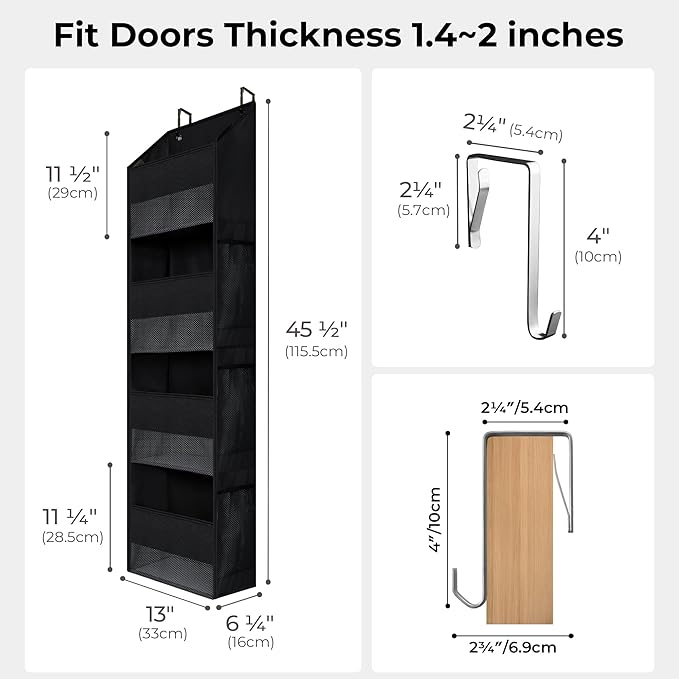 GRANNY SAYS Over the Door Organizer, 4-Shelf Waterproof Behind Door Storage with 6 Pockets and Clear Window, Anti Tilt 35lb L