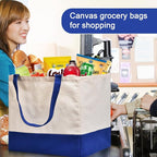 Canvas Reusable Grocery Bags Heavy Duty, 8.3 gal Foldable Large Tote Bag with Handles, Holds 60 lbs Canvas Shopping Bags, 1 Pack
